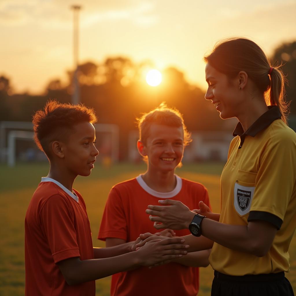 Referee with young athletes